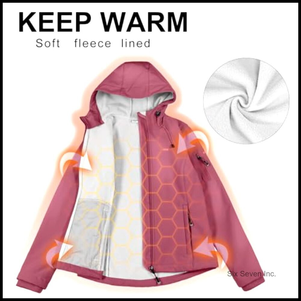 Women's Fleece Lined Softshell Jacket Hooded Windproof Outdoor Hiking Active - Picture 3 of 6